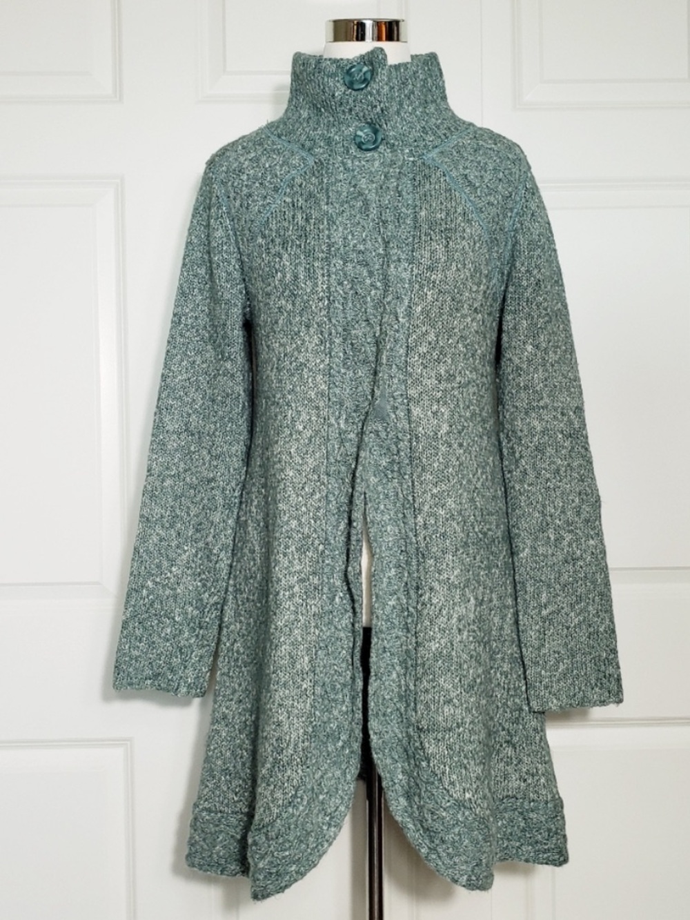 Prana Teal Green Marled Long Cardigan Sweater